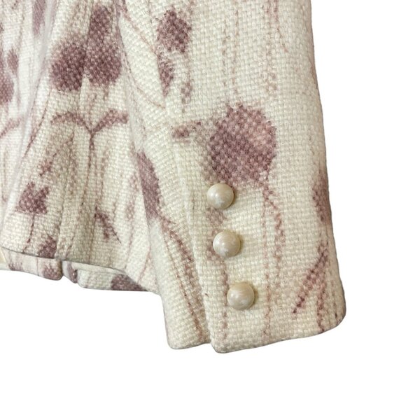 Vtg William Pearson Tweed Knit Floral Buttoned Blazer Jacket Cream Ivory Size 8 - Picture 7 of 10